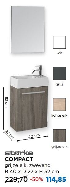 Aanbiedingen Toiletmeubelen compact grijze eik, zwevend - Storke - Geldig van 01/07/2019 tot 28/07/2019 bij X2O