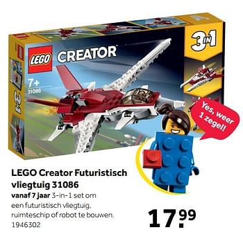 Aanbiedingen Lego creator futuristisch vliegtuig 31086 - Lego - Geldig van 01/07/2019 tot 28/07/2019 bij Intertoys