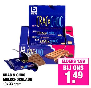 Aanbiedingen Crac + choc melkchocolade - Boni - Geldig van 15/07/2019 tot 28/07/2019 bij Big Bazar