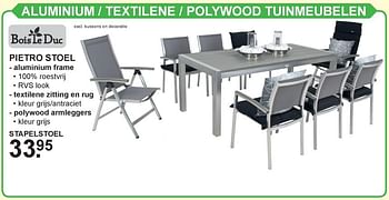 Aanbiedingen Aluminium - textilene 1 polywood tuinmeubelen pietro stoel stapelstoel - Bois le Duc - Geldig van 15/07/2019 tot 03/08/2019 bij Van Cranenbroek