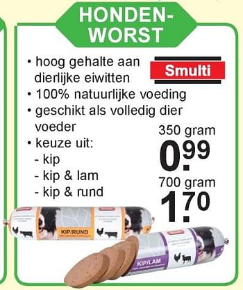 Aanbiedingen Honden- worst - Smulti - Geldig van 15/07/2019 tot 03/08/2019 bij Van Cranenbroek