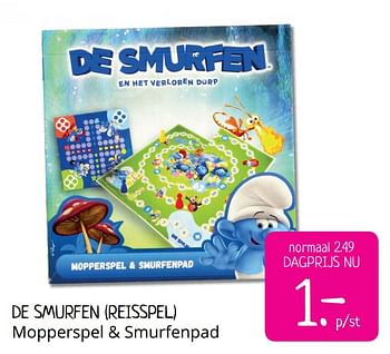 Aanbiedingen De smurfen reisspel mopperspel + smurfenpad - Huismerk - Boekenvoordeel - Geldig van 26/07/2019 tot 02/08/2019 bij Boekenvoordeel