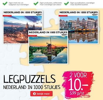 Aanbiedingen Legpuzzels nederland in 1000 stukjes - Huismerk - Boekenvoordeel - Geldig van 26/07/2019 tot 02/08/2019 bij Boekenvoordeel