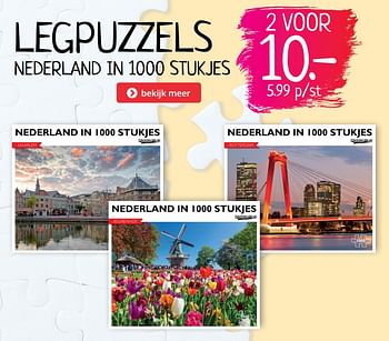 Aanbiedingen Legpuzzels nederland in 1000 stukjes - Huismerk - Boekenvoordeel - Geldig van 26/07/2019 tot 02/08/2019 bij Boekenvoordeel