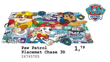 Aanbiedingen Paw patrol placemat chase 3d - PAW  PATROL - Geldig van 13/08/2019 tot 10/09/2019 bij Supra Bazar