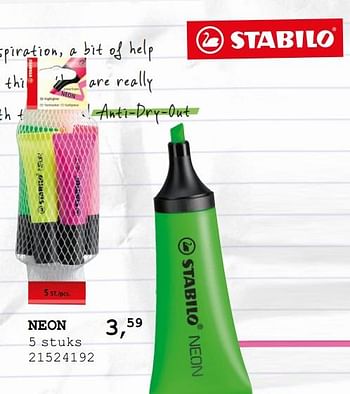 Aanbiedingen Stabilo stabilo neon pack fluomarkers - Stabilo - Geldig van 13/08/2019 tot 10/09/2019 bij Supra Bazar
