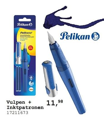 Aanbiedingen Vulpen + 2 inktpatronen - Pelikan - Geldig van 13/08/2019 tot 10/09/2019 bij Supra Bazar