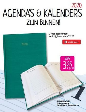 Aanbiedingen Dagagenda a5 2020 - Huismerk - Boekenvoordeel - Geldig van 23/08/2019 tot 01/09/2019 bij Boekenvoordeel