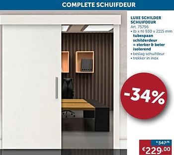 Aanbiedingen Binnendeuren complete schuifdeur luxe schilder schuifdeur - Geldig van 20/08/2019 tot 23/09/2019 bij Zelfbouwmarkt