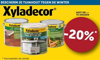 Aanbiedingen Bescherm je tuinhout tegen de winter xyladecor -20% - Xyladecor - Geldig van 20/08/2019 tot 23/09/2019 bij Zelfbouwmarkt