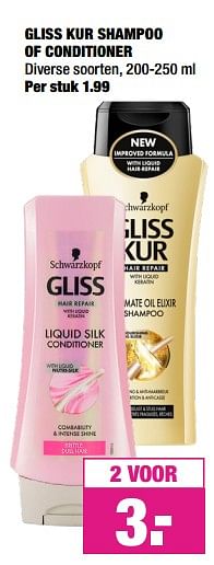 Aanbiedingen Gliss kur shampoo of conditioner - Schwartzkopf - Geldig van 26/08/2019 tot 08/09/2019 bij Big Bazar