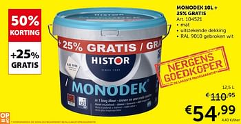 Aanbiedingen Histor monodek 10l + 25% gratis - Histor - Geldig van 24/09/2019 tot 21/10/2019 bij Zelfbouwmarkt