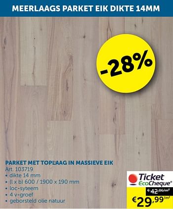Aanbiedingen Parket met toplaag in massieve eik - Geldig van 24/09/2019 tot 21/10/2019 bij Zelfbouwmarkt