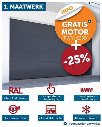 Aanbiedingen Sectionale poorten gratis motor +-25% - Geldig van 24/09/2019 tot 21/10/2019 bij Zelfbouwmarkt