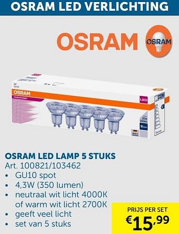 Aanbiedingen Osram led lamp 5 stuks - Osram - Geldig van 24/09/2019 tot 21/10/2019 bij Zelfbouwmarkt