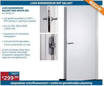 Aanbiedingen Luxe binnendeur gelakt pro white eps - Geldig van 22/10/2019 tot 18/11/2019 bij Zelfbouwmarkt