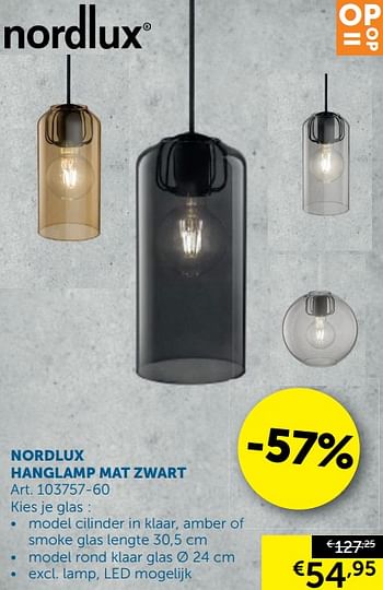 Aanbiedingen Nordlux hanglamp mat zwart - nordlux - Geldig van 22/10/2019 tot 18/11/2019 bij Zelfbouwmarkt