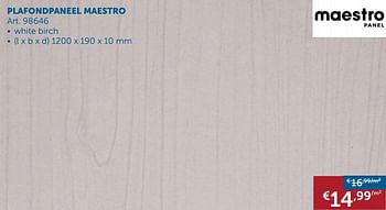 Aanbiedingen Plafondpaneel maestro - Maestro - Geldig van 22/10/2019 tot 18/11/2019 bij Zelfbouwmarkt