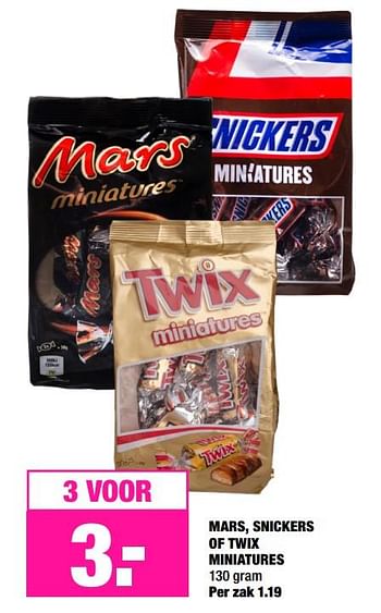 Aanbiedingen Mars, snickers of twix miniatures - Huismerk - Big Bazar - Geldig van 21/10/2019 tot 23/11/2019 bij Big Bazar