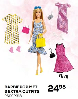 Aanbiedingen Barbiepop met 3 extra outfits - Mattel - Geldig van 17/10/2019 tot 12/12/2019 bij Supra Bazar