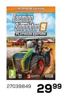 Aanbiedingen Pc farming simulator 19 - platinum edition - Focus - Geldig van 17/10/2019 tot 12/12/2019 bij Supra Bazar