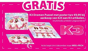 Aanbiedingen K3 dromen puzzel met poster bij aankoop van  €25 aan k3 artikelen - Studio 100 - Geldig van 28/10/2019 tot 06/12/2019 bij Europoint