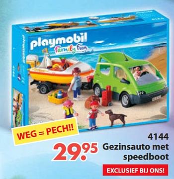 Aanbiedingen 4144 gezinsauto met speedboot - Playmobil - Geldig van 28/10/2019 tot 06/12/2019 bij Europoint