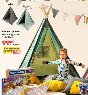 Aanbiedingen Canvas tipi tent met vlaggetjes - Huismerk - Europoint - Geldig van 28/10/2019 tot 06/12/2019 bij Europoint