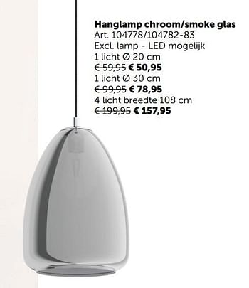 Aanbiedingen Hanglamp chroom-smoke glas - Geldig van 05/11/2019 tot 02/12/2019 bij Zelfbouwmarkt