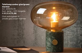 Aanbiedingen Tafellamp amber glas-groen marmer - Geldig van 05/11/2019 tot 02/12/2019 bij Zelfbouwmarkt