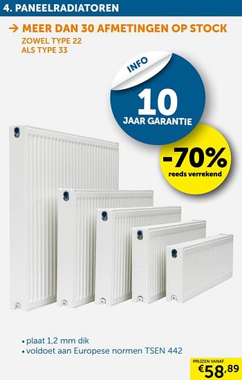 Aanbiedingen Paneelradiatoren meer dan 30 afmetingen op stock - Beauheat - Geldig van 19/11/2019 tot 26/12/2019 bij Zelfbouwmarkt