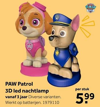 Aanbiedingen Paw patrol 3d led nachtlamp - PAW  PATROL - Geldig van 11/11/2019 tot 24/11/2019 bij Intertoys