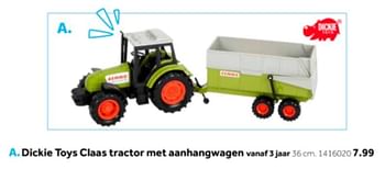 Aanbiedingen Dickie toys claas tractor met aanhanger - Dickie - Geldig van 14/10/2019 tot 08/12/2019 bij Intertoys