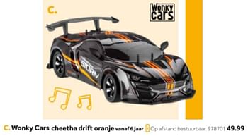 Aanbiedingen Wonky cars cheetha drift oranje - Huismerk - Intertoys - Geldig van 14/10/2019 tot 08/12/2019 bij Intertoys