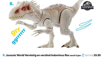 Aanbiedingen Jurassic world vernietig en verslind indominus rex - Jurassic World - Geldig van 14/10/2019 tot 08/12/2019 bij Intertoys