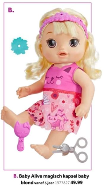 Aanbiedingen Baby alive magisch kapsel baby blond - Baby Alive - Geldig van 14/10/2019 tot 08/12/2019 bij Intertoys