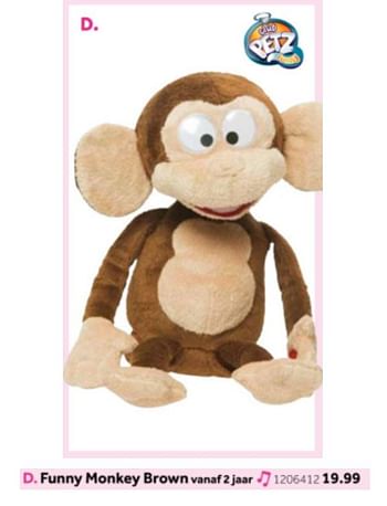 Aanbiedingen Funny monkey brown - Huismerk - Intertoys - Geldig van 14/10/2019 tot 08/12/2019 bij Intertoys