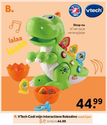 Aanbiedingen Vtech codi mijn interactieve robodino - Vtech - Geldig van 14/10/2019 tot 08/12/2019 bij Intertoys