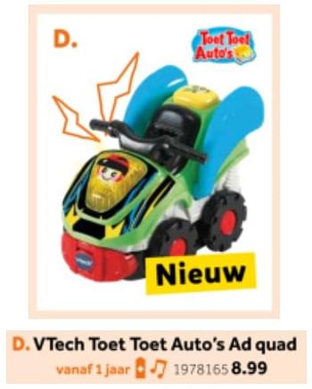 Aanbiedingen Vtech toet toet auto`s ad quad - Vtech - Geldig van 14/10/2019 tot 08/12/2019 bij Intertoys