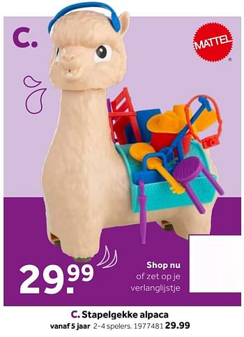 Aanbiedingen Stapelgekke alpaca - Mattel - Geldig van 14/10/2019 tot 08/12/2019 bij Intertoys