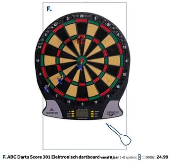 Aanbiedingen Abc darts score 301 elektronisch dartboard - Carromco - Geldig van 14/10/2019 tot 08/12/2019 bij Intertoys