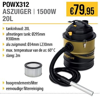 Aanbiedingen Powerplus powx312 aszuiger 1500w 20l - Powerplus - Geldig van 22/11/2019 tot 25/11/2019 bij Europoint