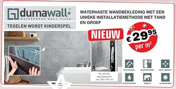 Aanbiedingen Watervaste wandbekleding met een unieke installatiemethode met tand en groef - Dumawall - Geldig van 22/11/2019 tot 25/11/2019 bij Europoint