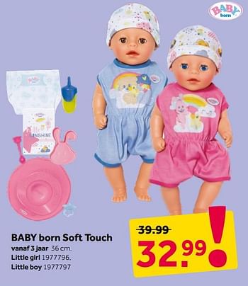 Aanbiedingen Baby born soft touch - Baby Born - Geldig van 25/11/2019 tot 08/12/2019 bij Intertoys