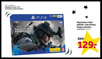 Aanbiedingen Playstation 4 slim 500 gb + call of duty: modern warfare - Sony - Geldig van 25/11/2019 tot 08/12/2019 bij Intertoys