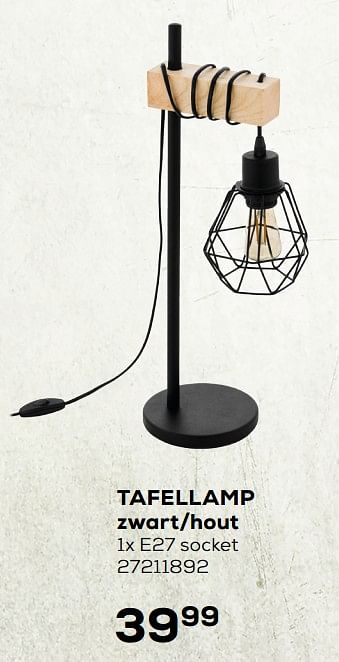 Aanbiedingen Tafellamp zwart-hout - Eglo - Geldig van 03/12/2019 tot 07/01/2020 bij Supra Bazar