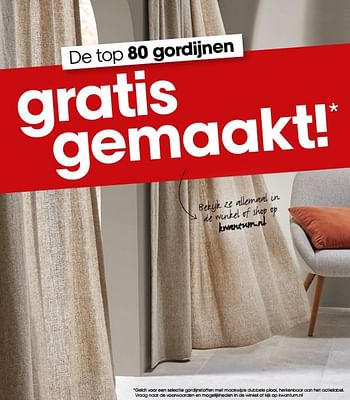 Aanbiedingen De top 80 gordijnen gratis gemaakt! - Huismerk - Kwantum - Geldig van 16/12/2019 tot 29/12/2019 bij Kwantum