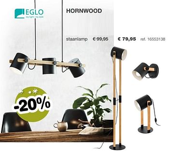 Aanbiedingen Eglo hornwood staanlamp - Eglo - Geldig van 09/12/2019 tot 31/12/2019 bij Europoint
