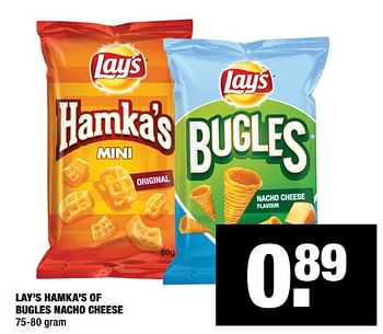 Aanbiedingen Lay`s hamka`s of bugles nacho cheese - Lay's - Geldig van 30/12/2019 tot 12/01/2020 bij Big Bazar