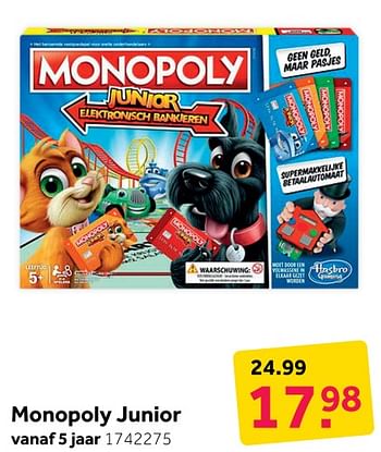 Aanbiedingen Monopoly junior - Hasbro - Geldig van 31/12/2019 tot 12/01/2020 bij Intertoys